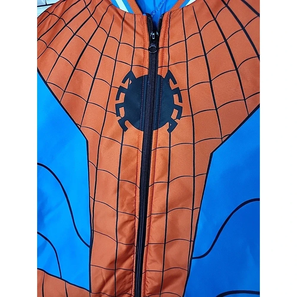 New Spider-Man Boy's Graphic Bomber Jacket Red Blue L (10/12) Zipper Pockets‎